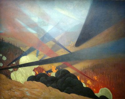 Verdun, War Painting Interpreted, Colored Projections of Black, Blue, and Red, Devastated Lands, Clouds of Gas by Felix Edouard Vallotton